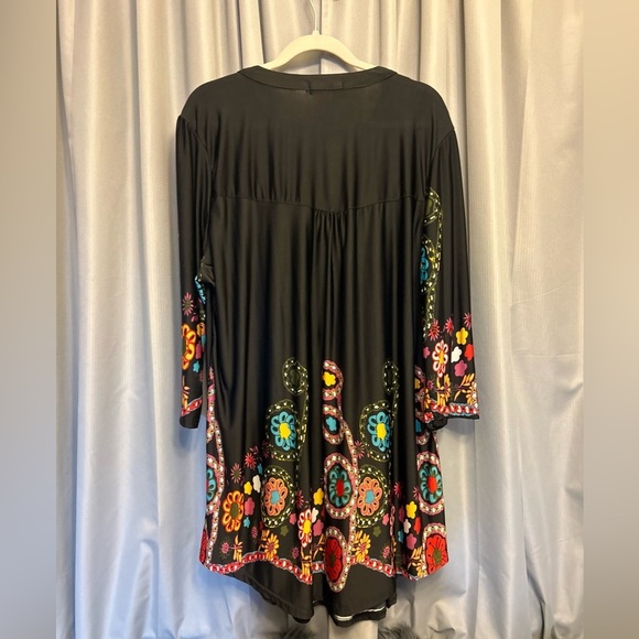 Ice Silk Women's 2XL Multi-Color Floral tunic dress Polyester Blend 3/4 Slv - Picture 6 of 6